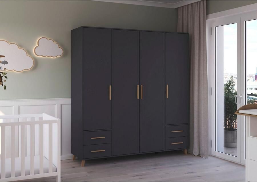 Rauch Draaideurkast Kledingkast kast garderobe waskast SHINJO Grepen en voeten van massief hout met 2 lades MADE IN GERMANY - Foto 17