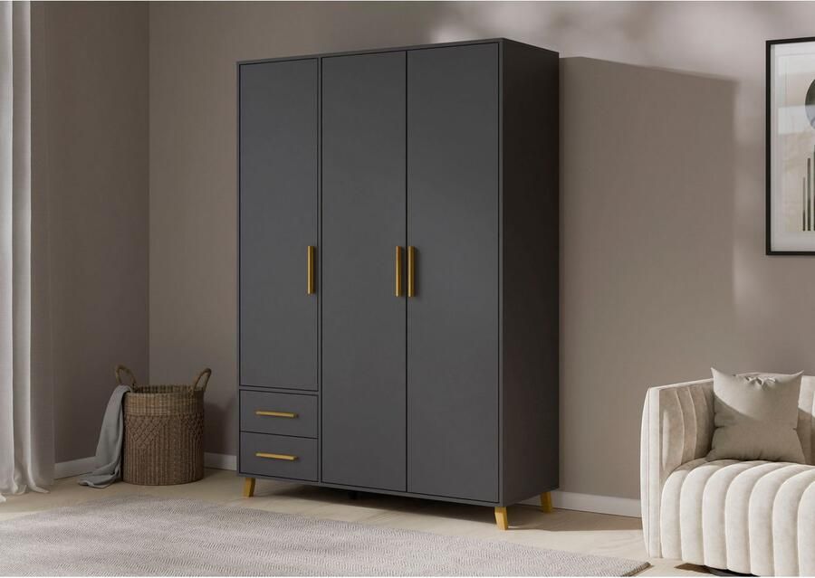 Rauch Draaideurkast Kledingkast kast garderobe waskast SHINJO Grepen en voeten van massief hout met 2 lades MADE IN GERMANY - Foto 15