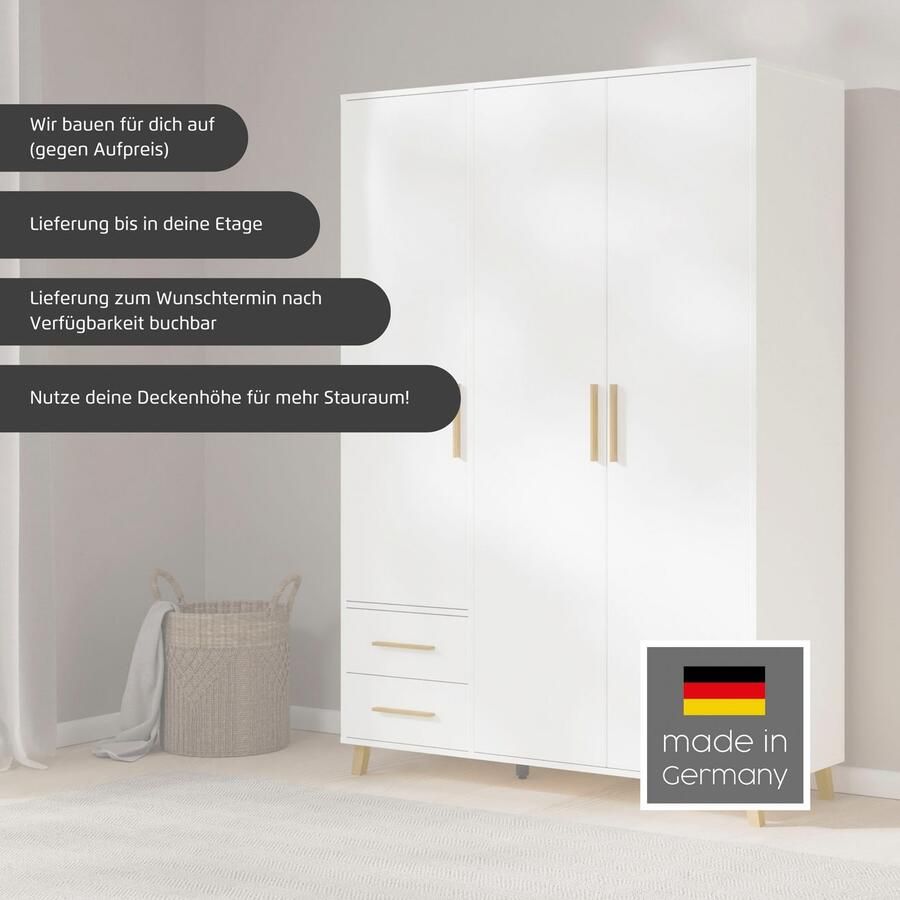 Rauch Draaideurkast Kledingkast kast garderobe waskast SHINJO Grepen en voeten van massief hout met 2 lades MADE IN GERMANY - Foto 6