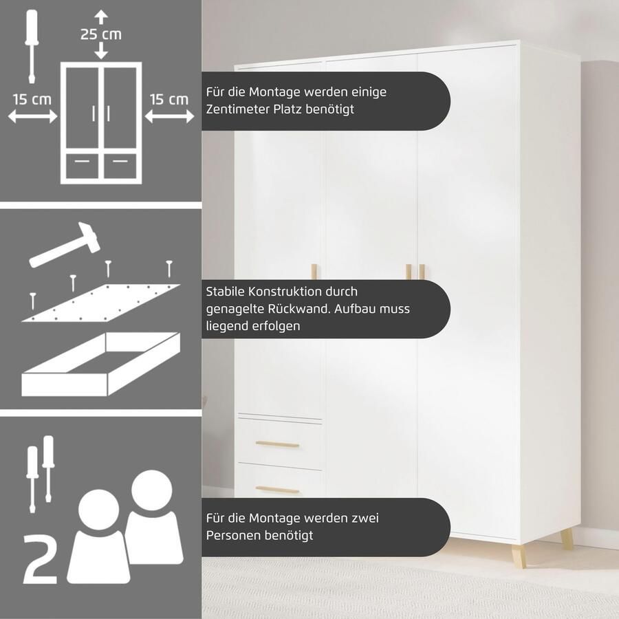 Rauch Draaideurkast Kledingkast kast garderobe waskast SHINJO Grepen en voeten van massief hout met 2 lades MADE IN GERMANY - Foto 8