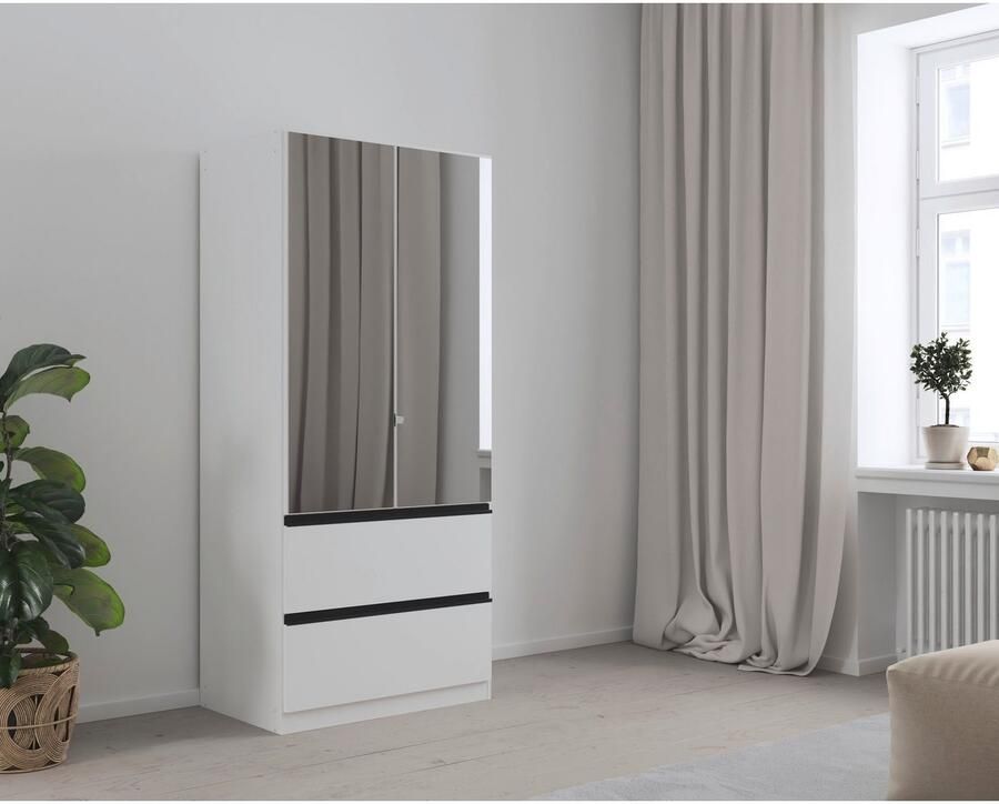 Rauch Draaideurkast Kledingkast Kast Garderobe Wasmand COSTA in 3 Breedtes met spiegel greeploos front en push-to-open functie made in germany - Foto 13