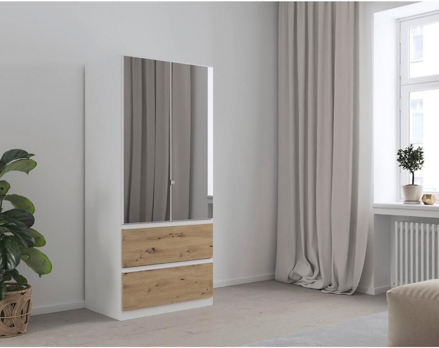Rauch Draaideurkast Kledingkast Kast Garderobe Wasmand COSTA in 3 Breedtes met spiegel greeploos front en push-to-open functie made in germany - Foto 14