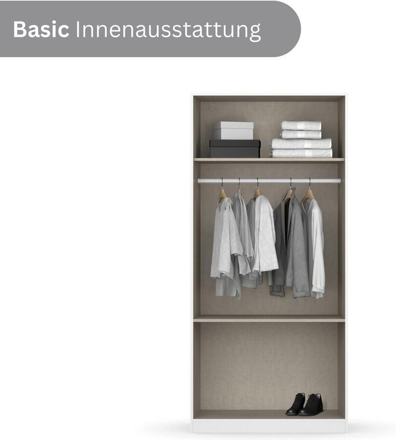 Rauch Draaideurkast Kledingkast Kast Garderobe Wasmand COSTA in 3 Breedtes met spiegel greeploos front en push-to-open functie made in germany - Foto 11