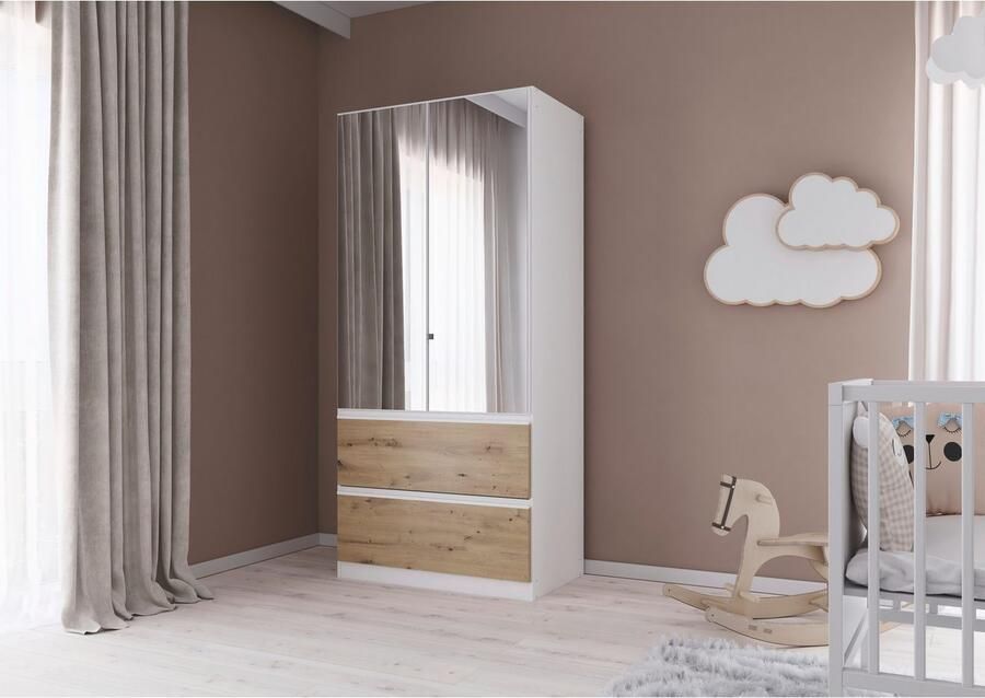 Rauch Draaideurkast Kledingkast Kast Garderobe Wasmand COSTA in 3 Breedtes met spiegel greeploos front en push-to-open functie made in germany - Foto 15