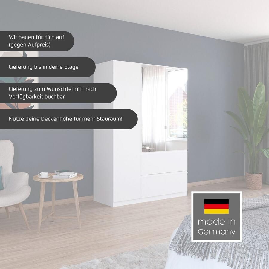 Rauch HoekKledingkast kast garderobe waskast COSTA 2-deurs met spiegel volledig uitgerust met veel opbergruimte made in germany - Foto 7