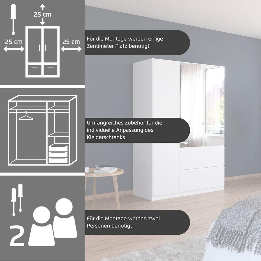 Rauch HoekKledingkast kast garderobe waskast COSTA 2-deurs met spiegel volledig uitgerust met veel opbergruimte made in germany - Foto 8