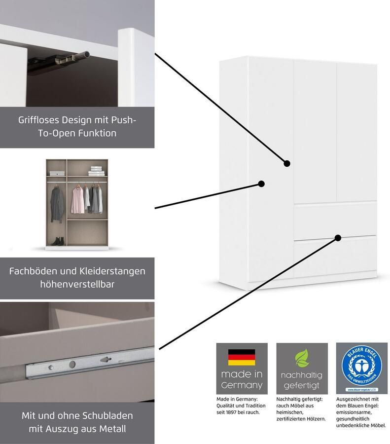 Rauch Kastenset Kledingkast kast garderobe waskast COSTA met spiegel veel ruimte greeploze front en push-to-open functie made in germany - Foto 11