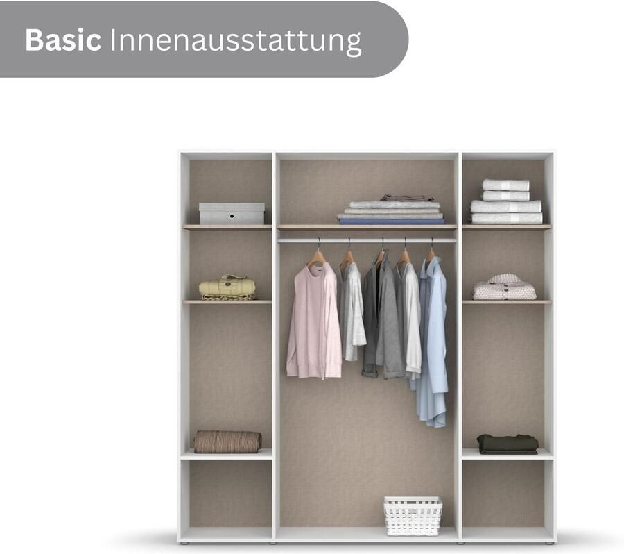 Rauch Draaideurkast Kledingkast kast garderobe linnenkast VOYAGER moderne grepen in grijs metallic met buitenlades made in germany - Foto 15