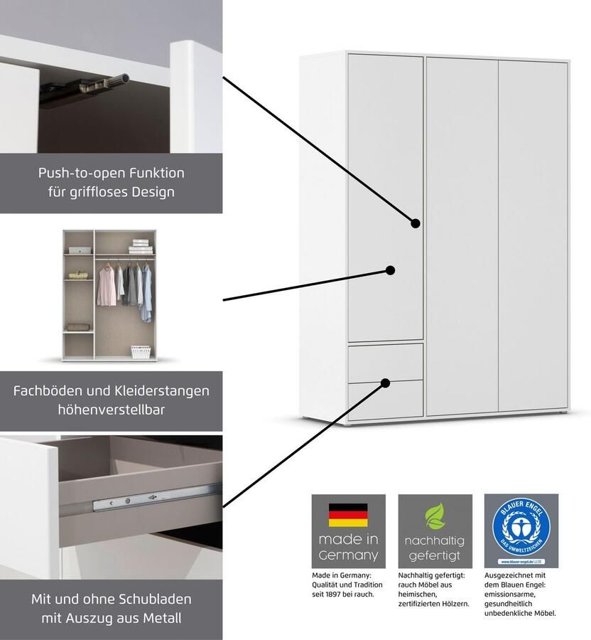Rauch Draaideurkast Kledingkast Kast Garderobe Wasmand NABILA veel Opbergruimte in 2 breedtes met push-to-open functie bestseller made in germany - Foto 11
