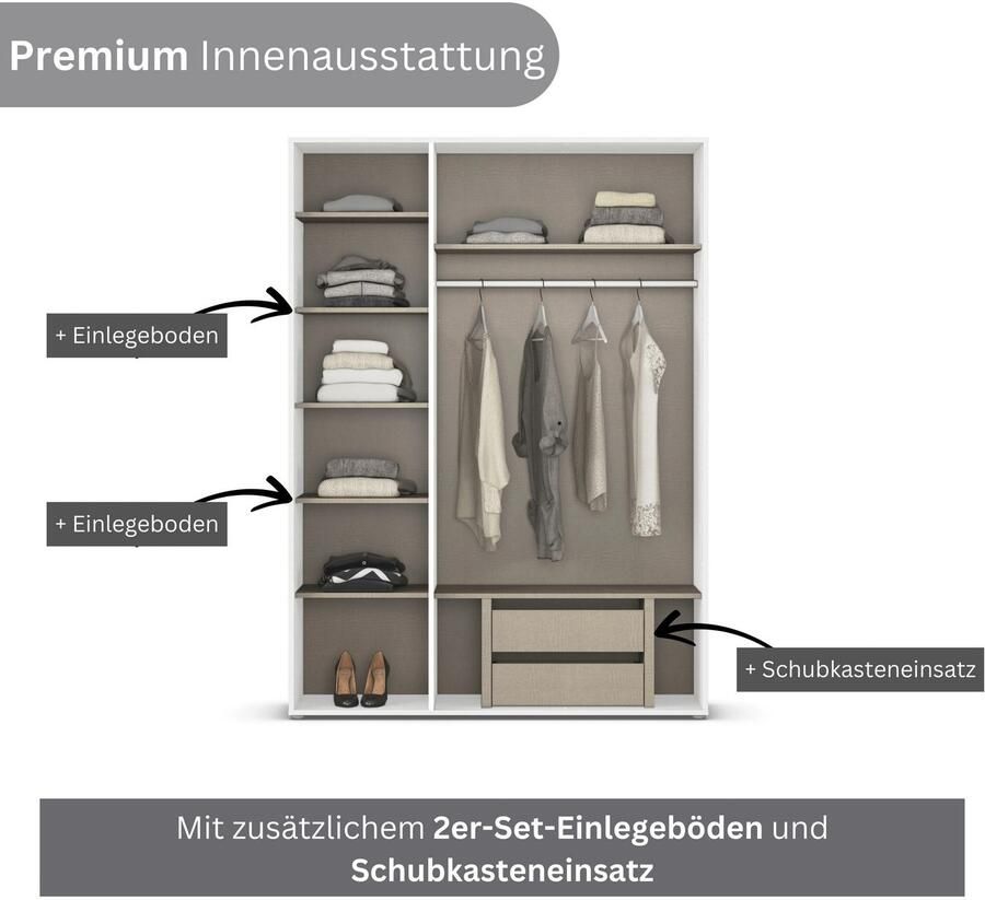 Rauch Draaideurkast Kledingkast Kast Garderobe Wasmand NAGATA met Spiegel und modernen stangengriffen in graumetallic topseller made in germany - Foto 9