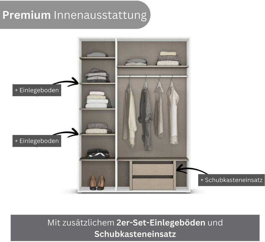 Rauch Draaideurkast Kledingkast Kast Garderobe Wasmand NAGATA veel Opbergruimte met moderne stanggrepen in grijs metallic topseller made in germany - Foto 9