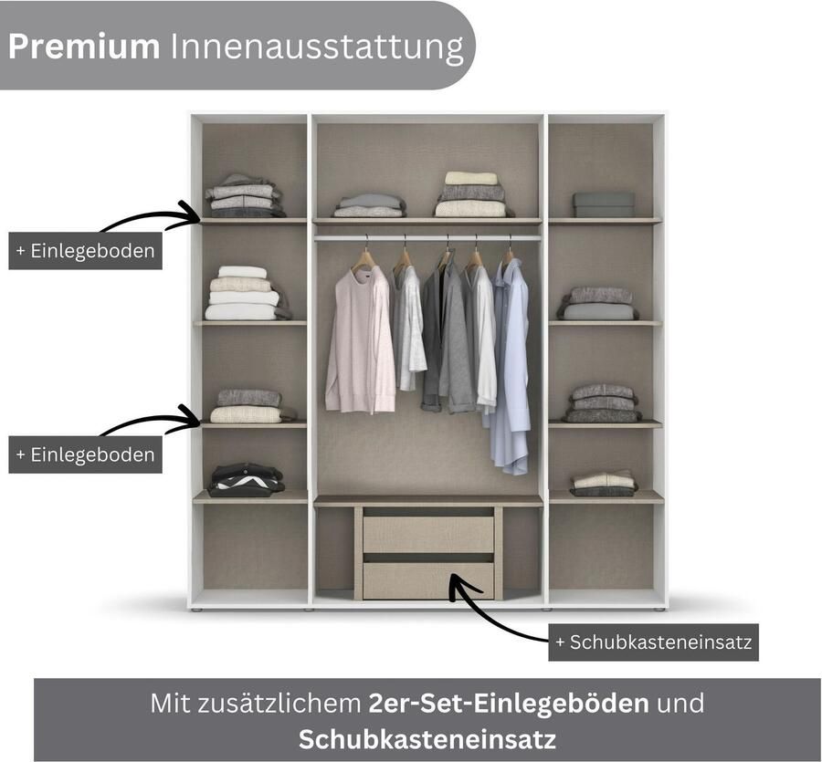 Rauch Draaideurkast Kledingkast Kast Garderobe Wasmand NAGATA veel Opbergruimte met moderne stanggrepen in grijs metallic topseller made in germany - Foto 9