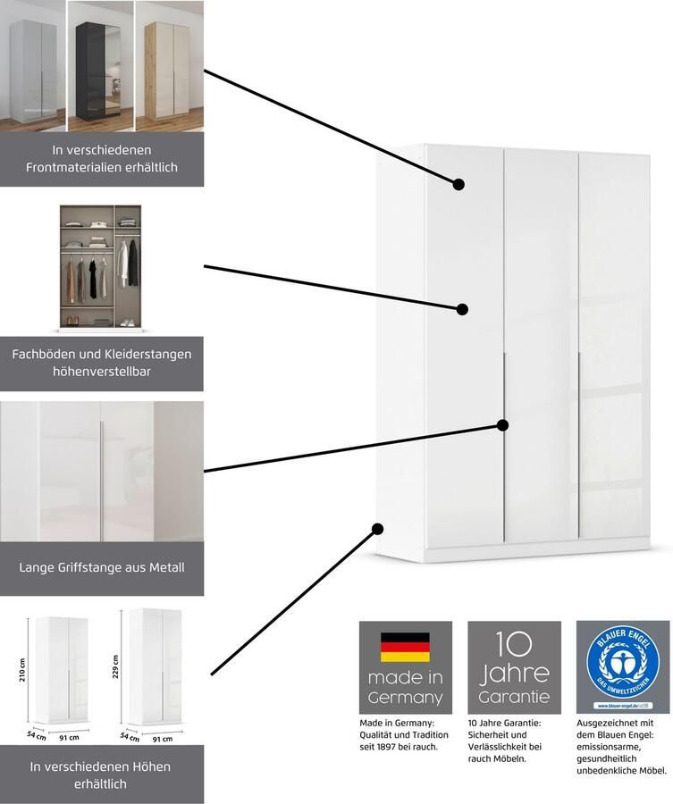 Rauch Draaideurkast Kledingkasten kast garderobe AGORDO met glazen front doordachte binnenuitrusting in 6 breedtes en 2 hoogtes made in germany - Foto 18
