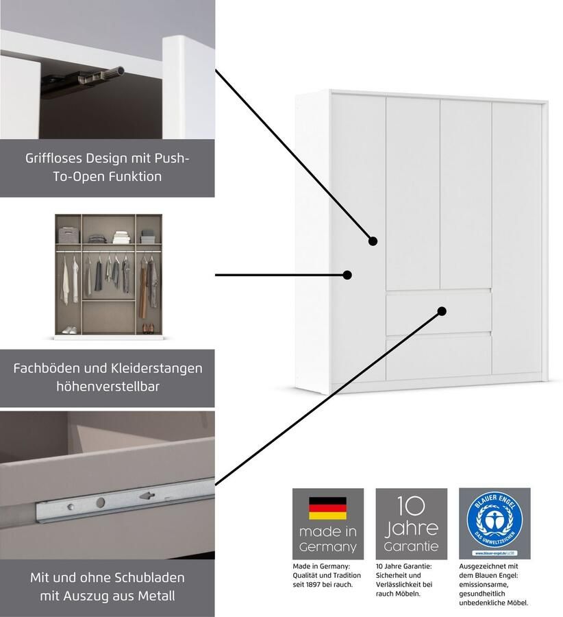 Rauch Draaideurkast Kledingkast kast garderobe garderobekast MAINZ greeploze front buitendeuren met push-to-open functie made in germany - Foto 6