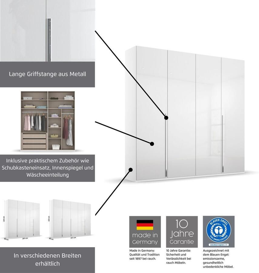 Rauch Draaideurkast Kledingkast kast garderobe linnenkast BESTSELLER MONTCLAR met uitgebreide binneninrichting en hoogglans front made in germany - Foto 3