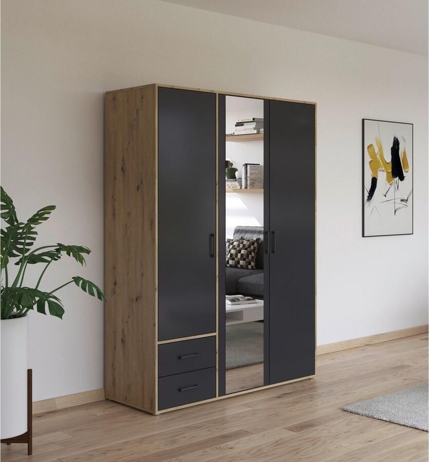 Rauch Draaideurkast Voyager met moderne grepen in grijs-metallic incl. laden en spiegel - Foto 8