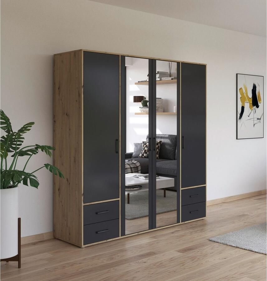 Rauch Draaideurkast Voyager met moderne grepen in grijs-metallic incl. laden en spiegel - Foto 9