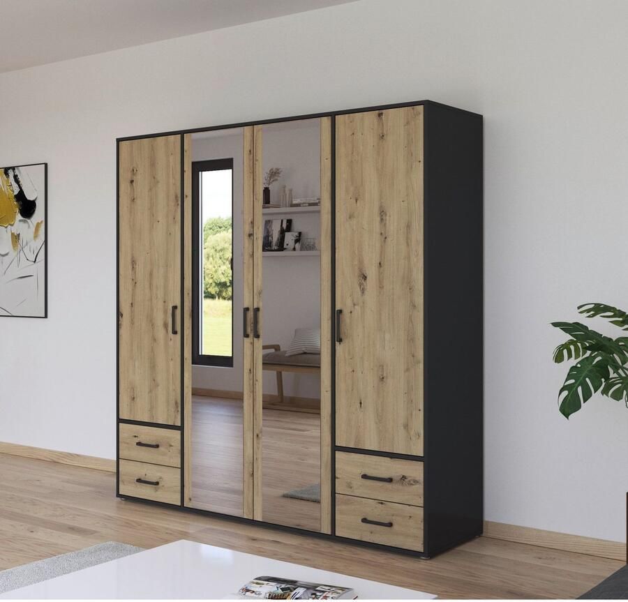 Rauch Draaideurkast Voyager met moderne grepen in grijs-metallic incl. laden en spiegel - Foto 9