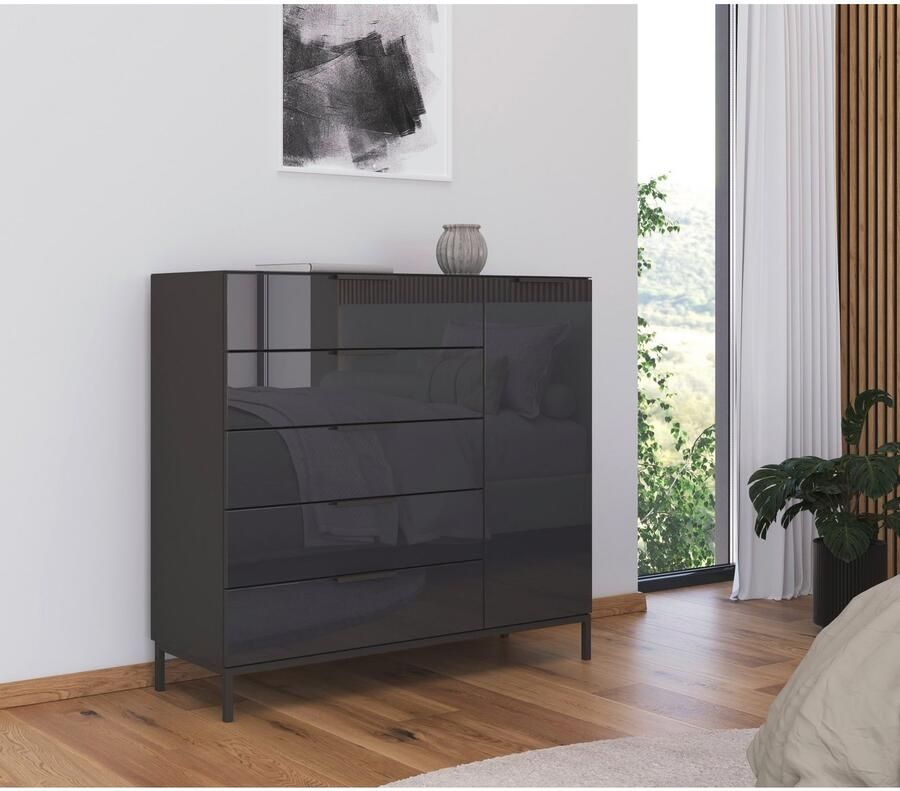Rauch Kast met laden en deuren Commode deurkast sideboard combikast FLIPP met glasfront 1-deurs 5 laden soft-close functie bovenblad en glazen front - Foto 7