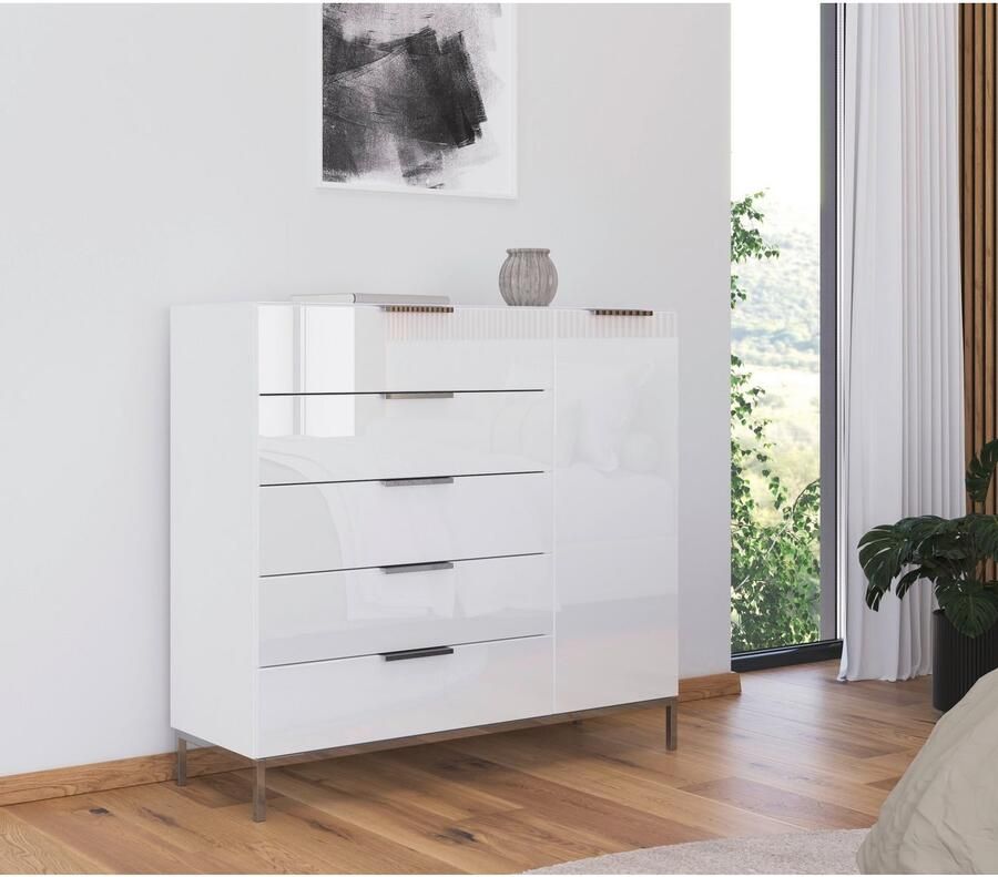 Rauch Kast met laden en deuren Commode deurkast sideboard combikast FLIPP met glasfront 1-deurs 5 laden soft-close functie bovenblad en glazen front - Foto 7
