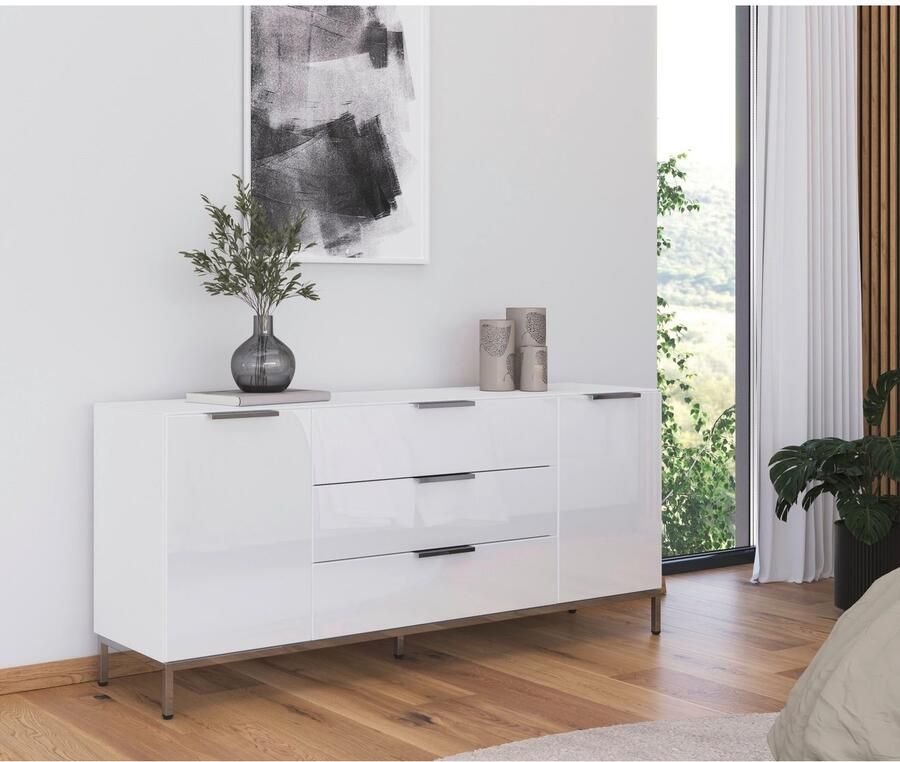 Rauch Kast met laden en deuren Commode deurkast sideboard combikast FLIPP met glasfront 2-deurs 3 lades soft-close functie bovenblad en glazen front - Foto 8