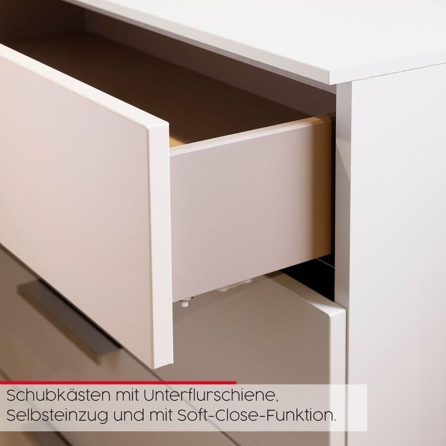 Rauch Kast met laden en deuren Commode deurkast sideboard combikast FLIPP met glasfront 1-deurs 5 laden soft-close functie bovenblad en glazen front - Foto 2