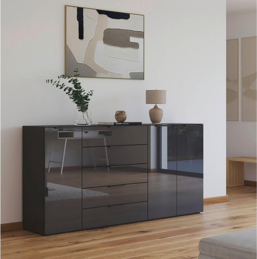 Rauch Kast met laden en deuren Commode deurkast sideboard combikast FLIPP met glasfront 3-deurs 5 lades soft-close functie bovenblad en glazen front - Foto 6
