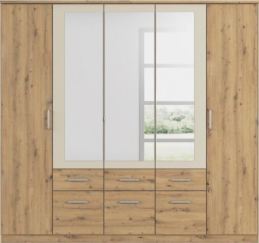 Rauch Kledingkast Draai-deurkast Garderobe BURANO met lades en spiegelomranding in kleuraccent made in germany - Foto 11