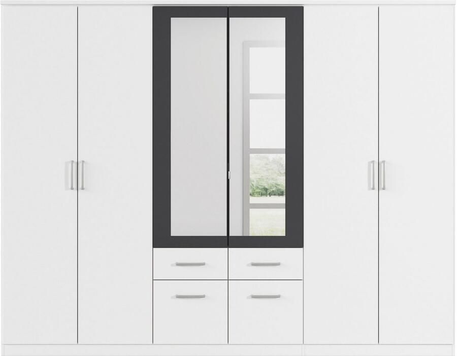 Rauch Kledingkast Draai-deurkast Garderobe BURANO met lades en spiegelomranding in kleuraccent made in germany - Foto 18