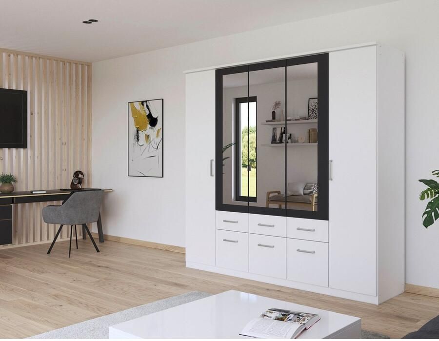 Rauch Kledingkast Draai-deurkast Garderobe BURANO met lades en spiegelomranding in kleuraccent made in germany - Foto 20