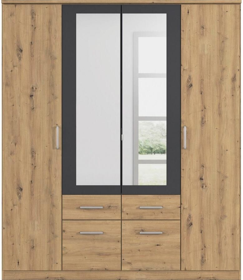 Rauch Kledingkast Draai-deurkast Garderobe BURANO met lades en spiegelomranding in kleuraccent made in germany - Foto 10