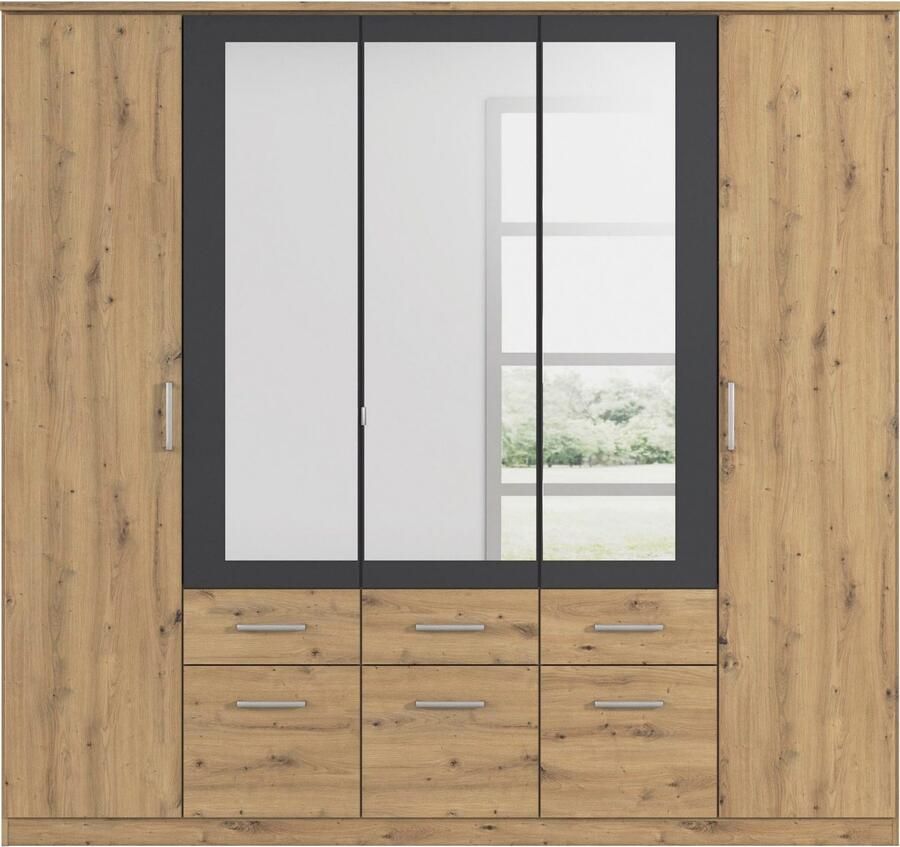 Rauch Kledingkast Draai-deurkast Garderobe BURANO met lades en spiegelomranding in kleuraccent made in germany - Foto 10