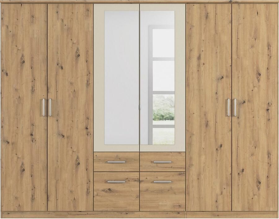 Rauch Kledingkast Draai-deurkast Garderobe BURANO met lades en spiegelomranding in kleuraccent made in germany - Foto 12