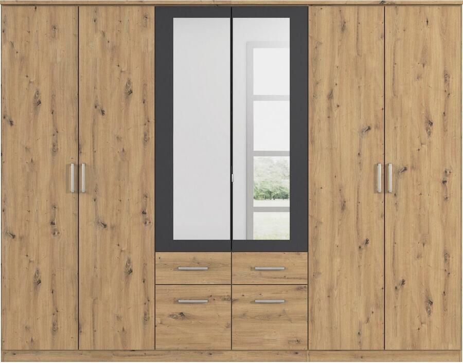 Rauch Kledingkast Draai-deurkast Garderobe BURANO met lades en spiegelomranding in kleuraccent made in germany - Foto 11