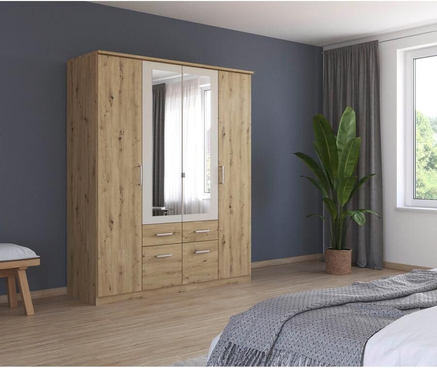 Rauch Kledingkast Draai-deurkast Garderobe BURANO met lades en spiegelomranding in kleuraccent made in germany - Foto 12