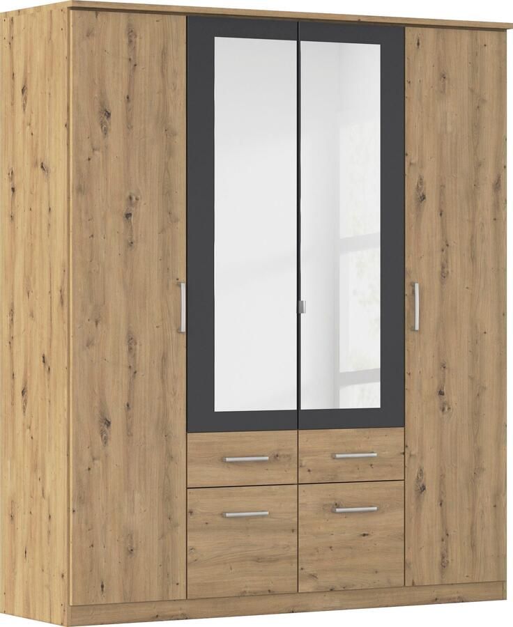 Rauch Kledingkast Draai-deurkast Garderobe BURANO met lades en spiegelomranding in kleuraccent made in germany - Foto 13