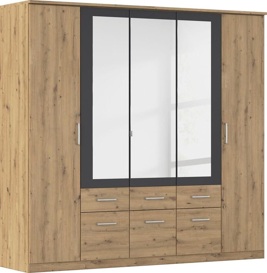 Rauch Kledingkast Draai-deurkast Garderobe BURANO met lades en spiegelomranding in kleuraccent made in germany - Foto 9