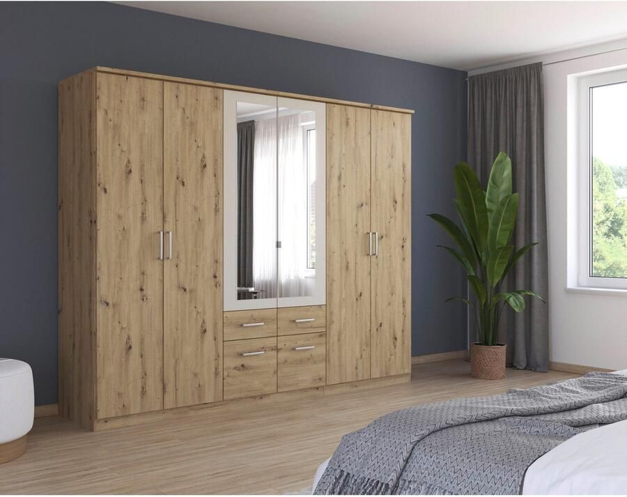 Rauch Kledingkast Draai-deurkast Garderobe BURANO met lades en spiegelomranding in kleuraccent made in germany - Foto 11