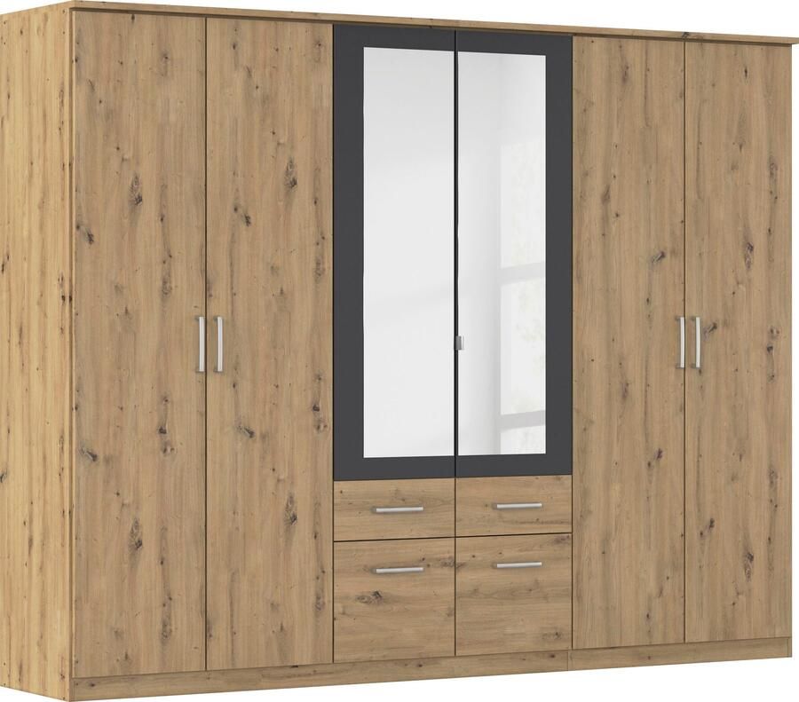 Rauch Kledingkast Draai-deurkast Garderobe BURANO met lades en spiegelomranding in kleuraccent made in germany - Foto 9