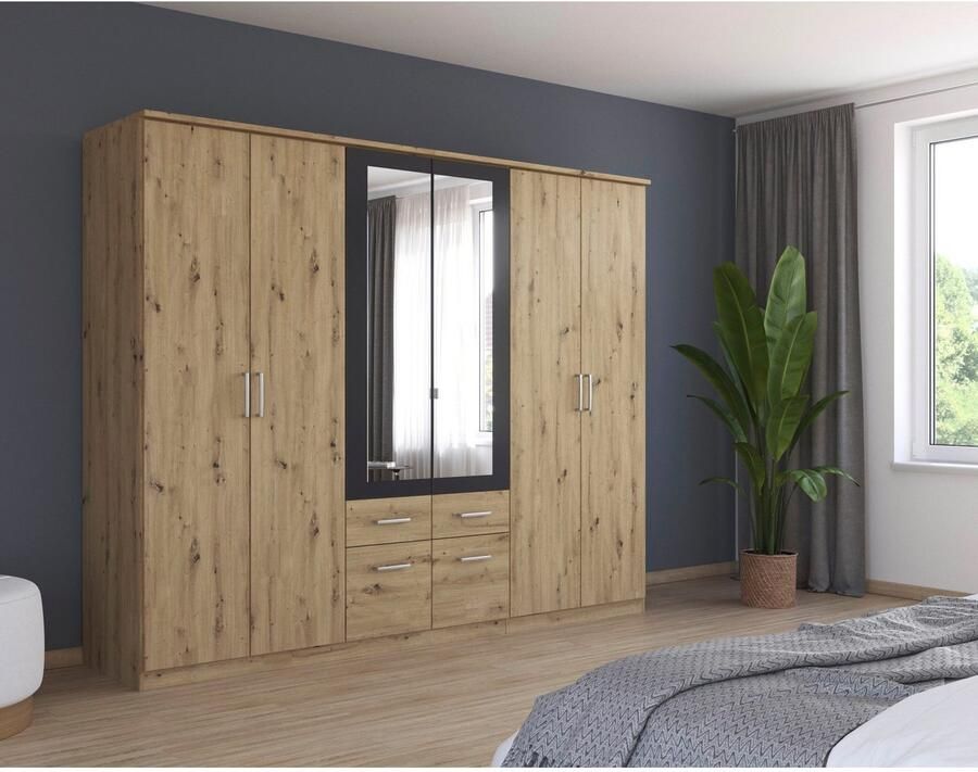 Rauch Kledingkast Draai-deurkast Garderobe BURANO met lades en spiegelomranding in kleuraccent made in germany - Foto 10