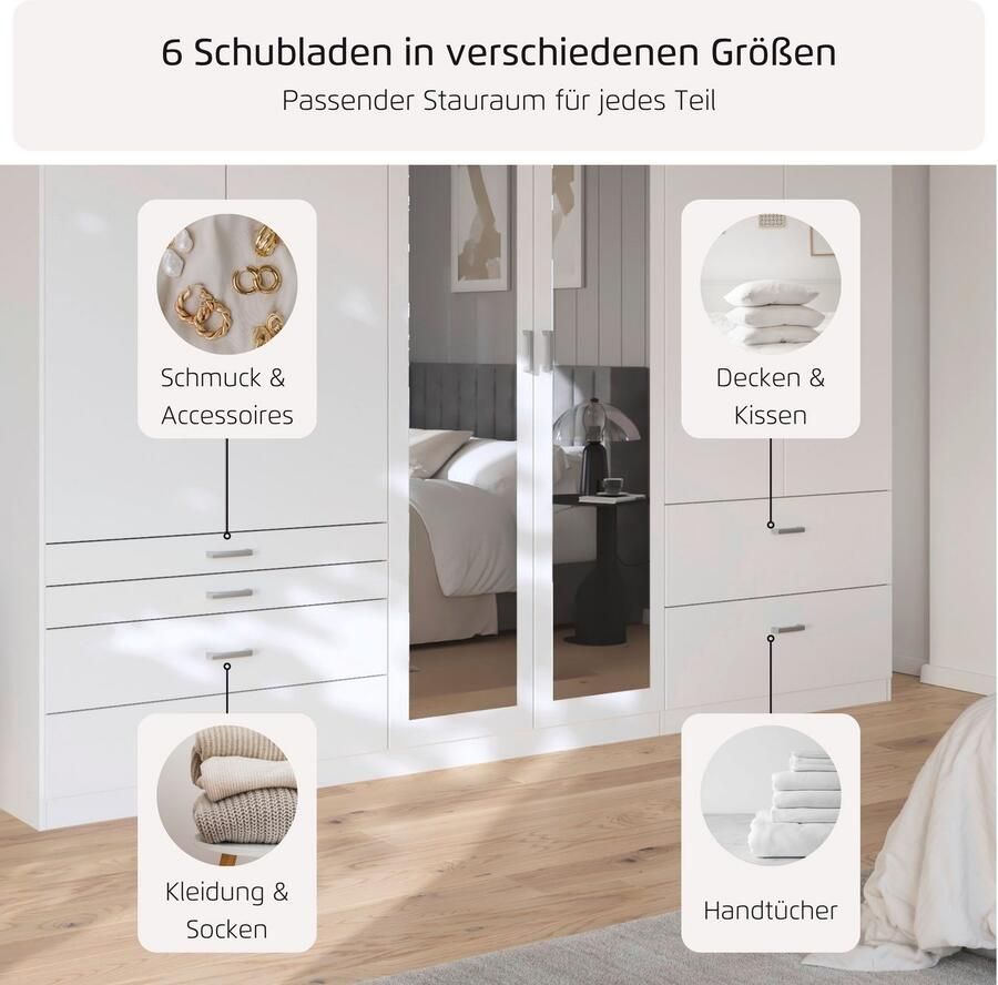 Rauch Kledingkast Kast Garderobe Linnenkast WILDBERG met 6 laden bovenste lade met houten indeling made in germany - Foto 10