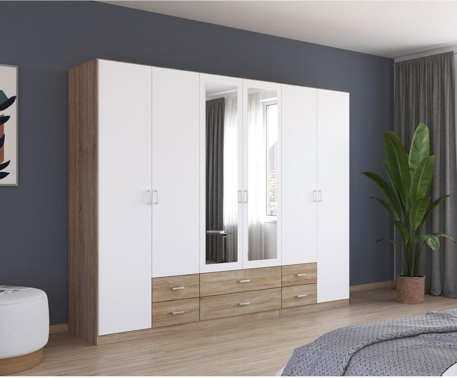 Rauch Kledingkast Kast Garderobe Wasmand GAMMA in 3 Breedtes veel opbergruimte met 6 lades met spiegel topseller made in germany - Foto 5