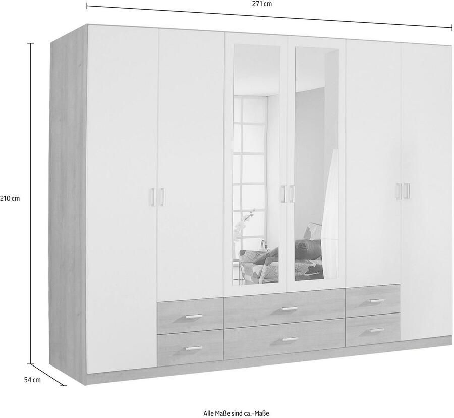 Rauch Kledingkast Kast Garderobe Wasmand GAMMA in 3 Breedtes veel opbergruimte met 6 lades met spiegel topseller made in germany - Foto 3