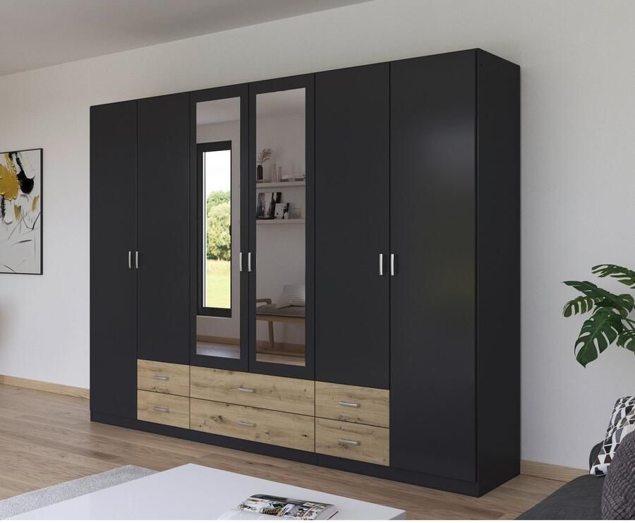 Rauch Kledingkast Kast Garderobe Wasmand GAMMA in 3 Breedtes veel opbergruimte met 6 lades met spiegel topseller made in germany - Foto 3