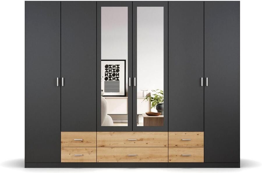 Rauch Kledingkast Kast Garderobe Wasmand GAMMA in 3 Breedtes veel opbergruimte met 6 lades met spiegel topseller made in germany - Foto 4