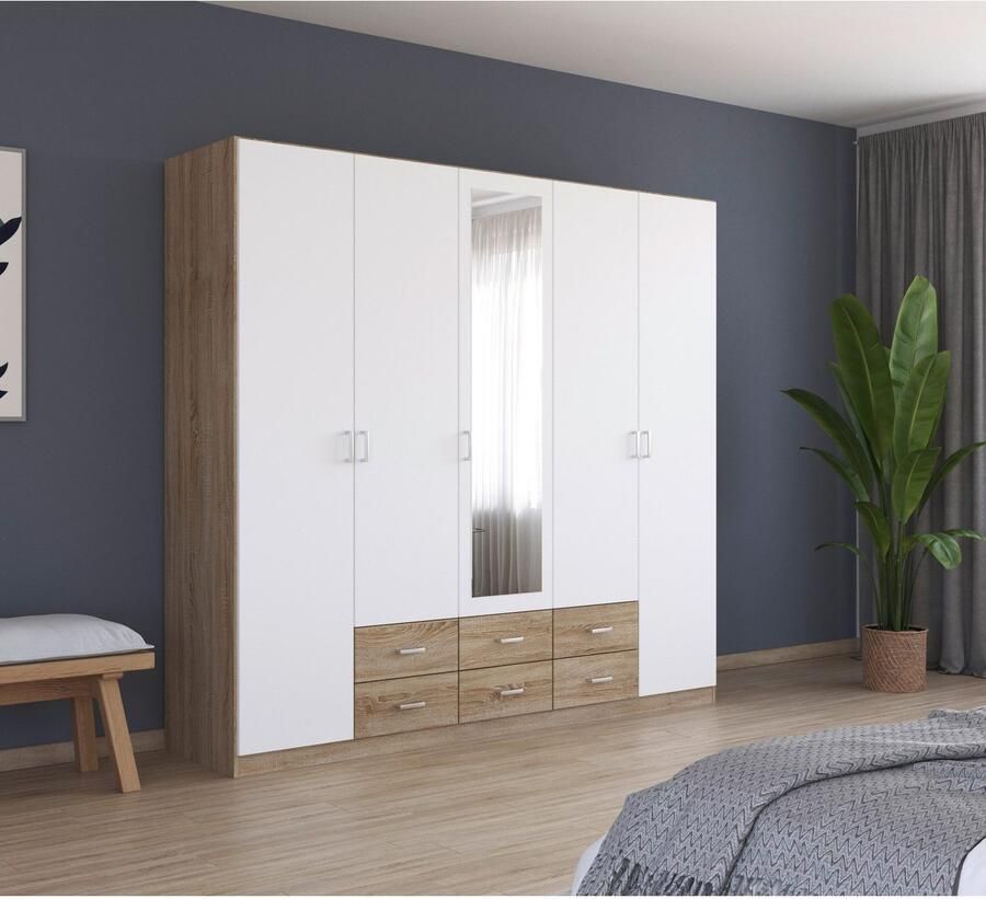 Rauch Kledingkast Kast Garderobe Wasmand GAMMA in 3 Breedtes veel opbergruimte met 6 lades met spiegel topseller made in germany - Foto 3