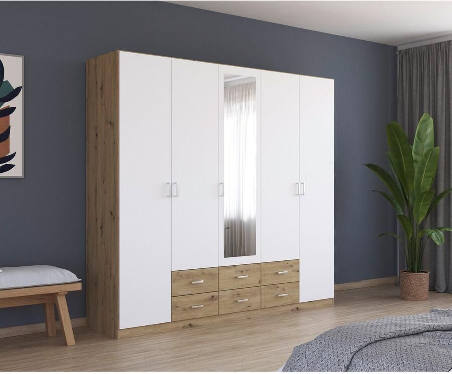 Rauch Kledingkast Kast Garderobe Wasmand GAMMA in 3 Breedtes veel opbergruimte met 6 lades met spiegel topseller made in germany - Foto 4
