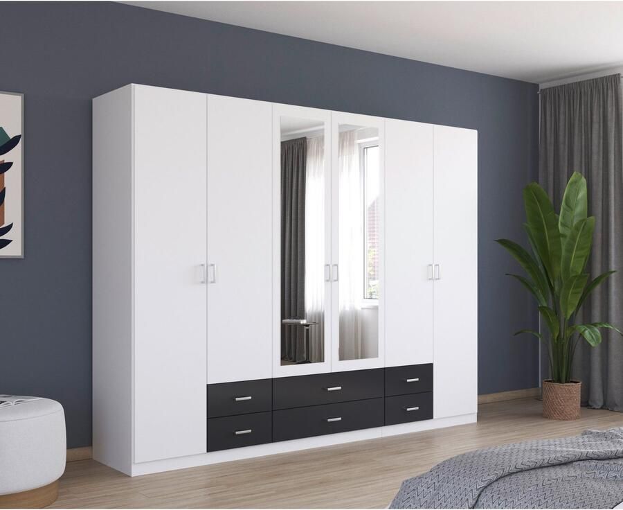 Rauch Kledingkast Kast Garderobe Wasmand GAMMA in 3 Breedtes veel opbergruimte met 6 lades met spiegel topseller made in germany - Foto 3