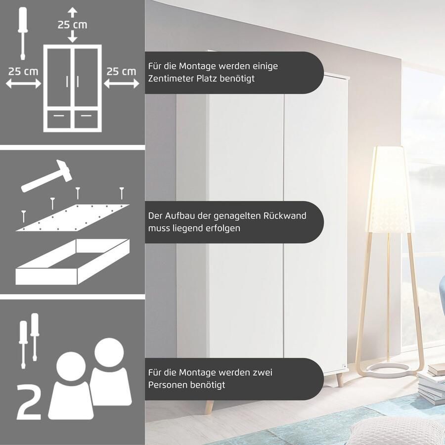 Rauch Kledingkast Ottos Choice Skandi Kinderkamer Bestseller Slaapkamerkast FALUN in moderne scandi-look poten handgrepen eiken massief made in germany - Foto 7