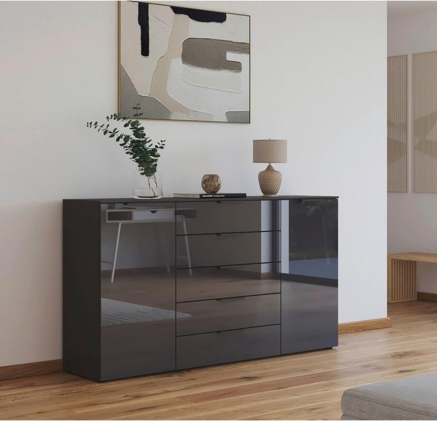 Rauch Ladekast Commode deurkast sideboard combikast FLIPP met glasfront 2-deurs met 5 lades en soft-close 2 breedtes made in germany - Foto 6